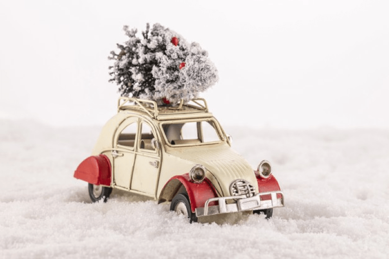 closeup-small-vintage-toy-car-with tree